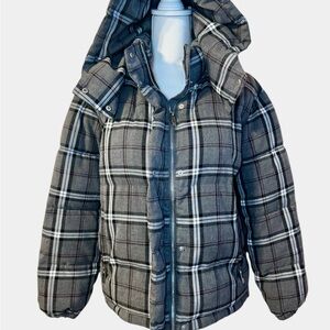 Vince Camuto Heather Grey Charcoal Checkered Plaid Puffer Jacket Size Small